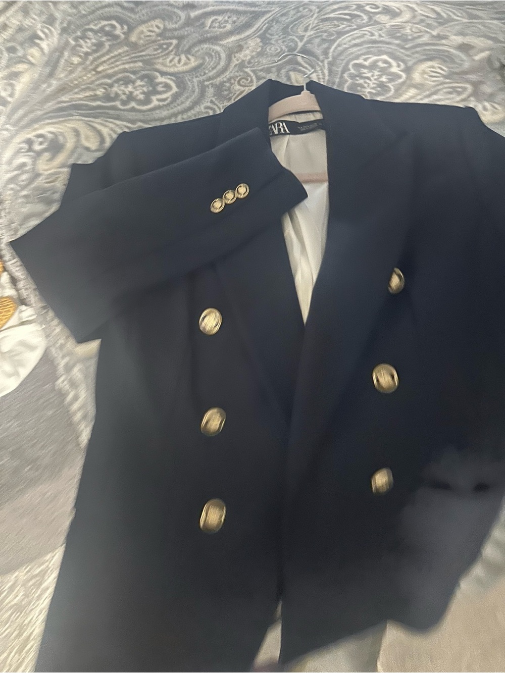 Zara Navy Double-Breasted Blazer with Gold Buttons - Picture 3 of 9